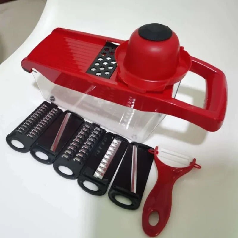 12 - in - 1 Multifunctional Vegetable Slicer with Storage Container & Interchangeable Blades - Emirati Elegance