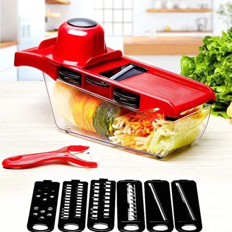 12 - in - 1 Multifunctional Vegetable Slicer with Storage Container & Interchangeable Blades - Emirati Elegance