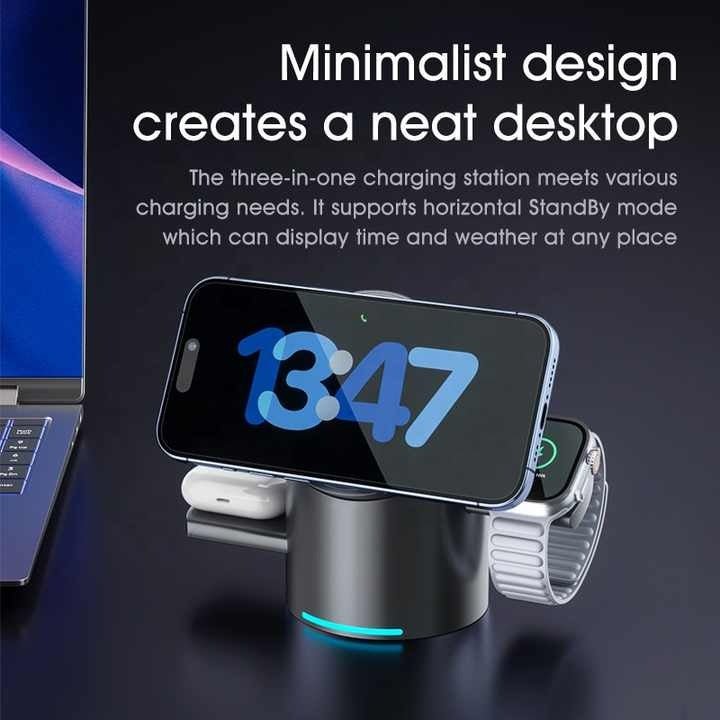 3 - in - 1 Magnetic Wireless Charging Station for iPhone, AirPods & Apple Watch - Emirati Elegance