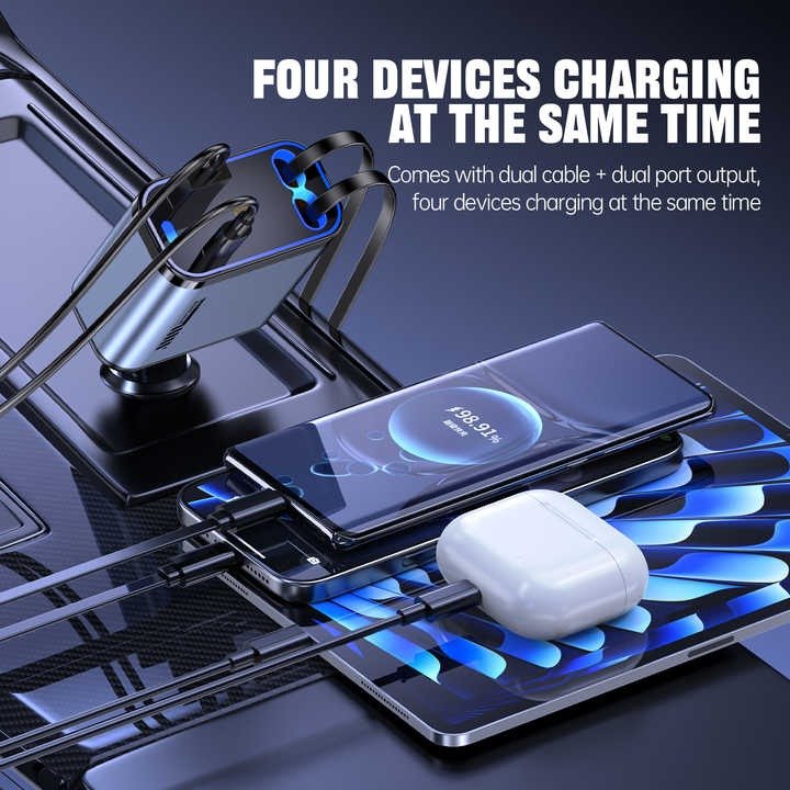 4 - in - 1 Retractable Car Charger with LED Star Projection – Fast Charging USB Adapter - Emirati Elegance