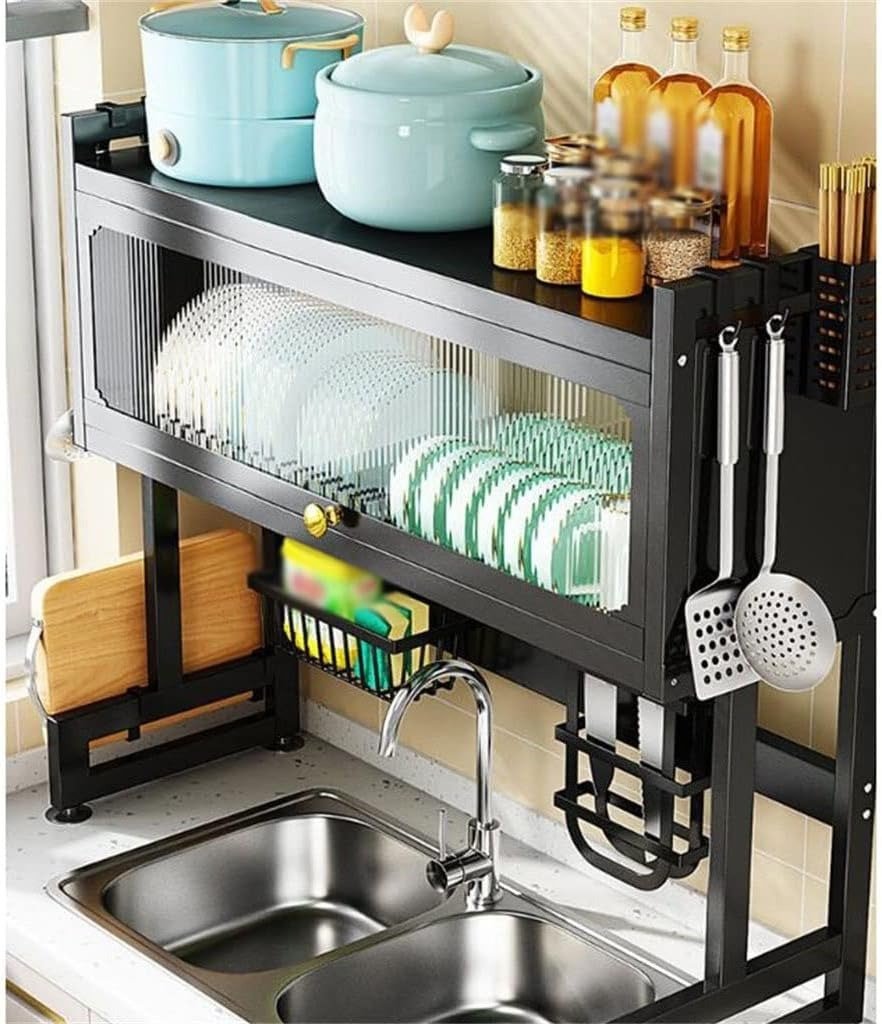 Multi - Layer Kitchen Dish Rack Organizer – Over Sink Storage Shelf with Utensil Holders - Emirati Elegance