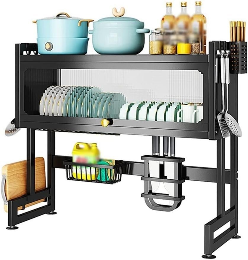 Multi - Layer Kitchen Dish Rack Organizer – Over Sink Storage Shelf with Utensil Holders - Emirati Elegance