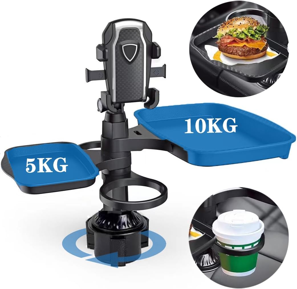 Multifunctional Car Cup Holder Tray with Phone Mount – Adjustable Snack & Drink Organizer - Emirati Elegance