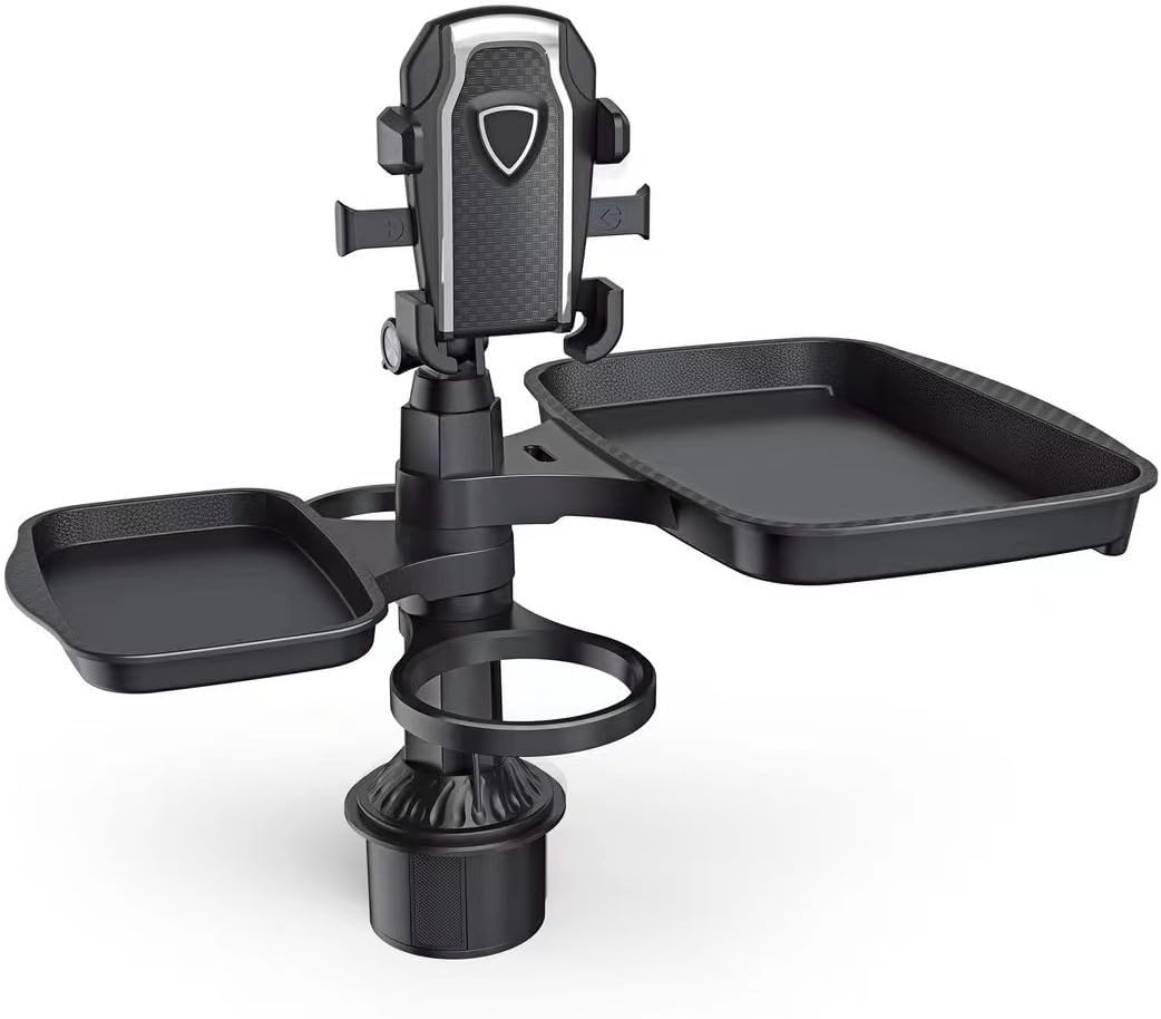 Multifunctional Car Cup Holder Tray with Phone Mount – Adjustable Snack & Drink Organizer - Emirati Elegance