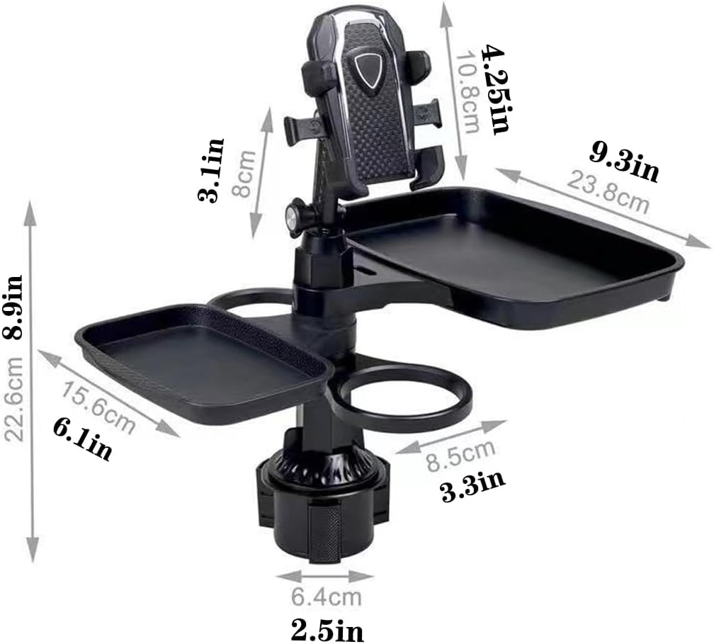 Multifunctional Car Cup Holder Tray with Phone Mount – Adjustable Snack & Drink Organizer - Emirati Elegance