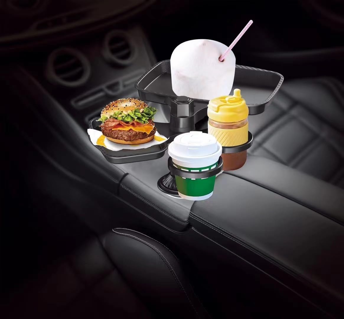 Multifunctional Car Cup Holder Tray with Phone Mount – Adjustable Snack & Drink Organizer - Emirati Elegance