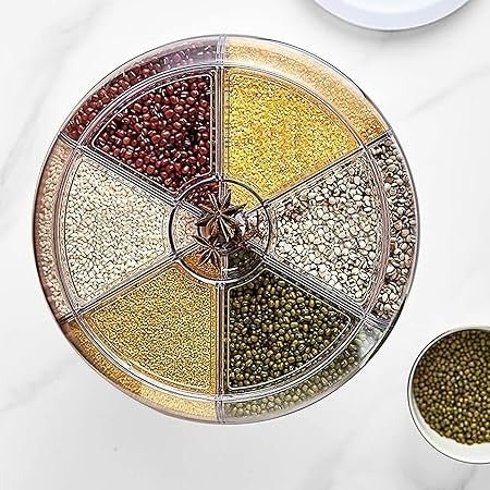Rotating Cereal & Grain Dispenser – 6 - Grid Dry Food Storage Box with One - Button Output Design - Emirati Elegance