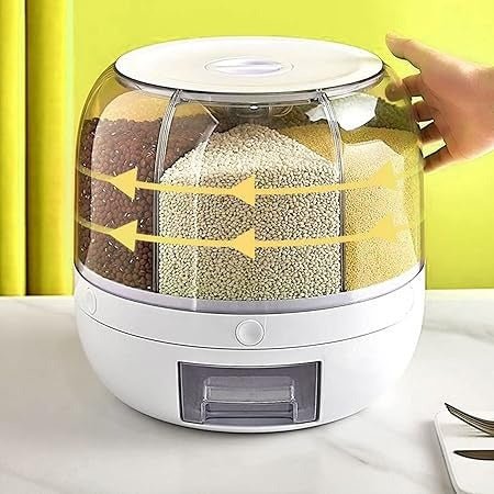 Rotating Cereal & Grain Dispenser – 6 - Grid Dry Food Storage Box with One - Button Output Design - Emirati Elegance