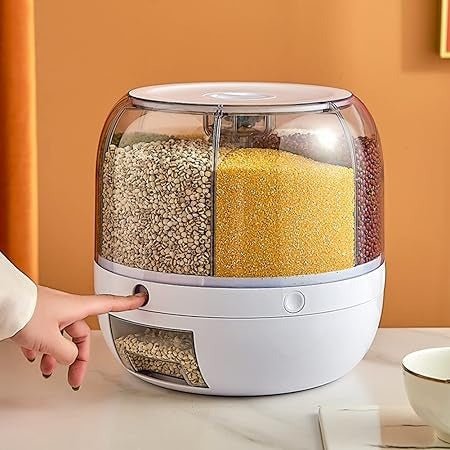 Rotating Cereal & Grain Dispenser – 6 - Grid Dry Food Storage Box with One - Button Output Design - Emirati Elegance