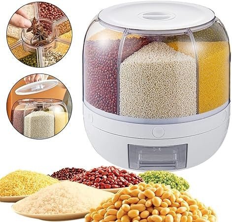 Rotating Cereal & Grain Dispenser – 6 - Grid Dry Food Storage Box with One - Button Output Design - Emirati Elegance