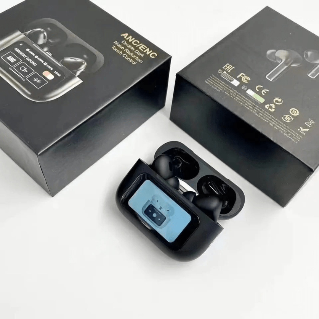 Smart Touchscreen Bluetooth Earbuds with LED Display & Video Player Case - Emirati Elegance
