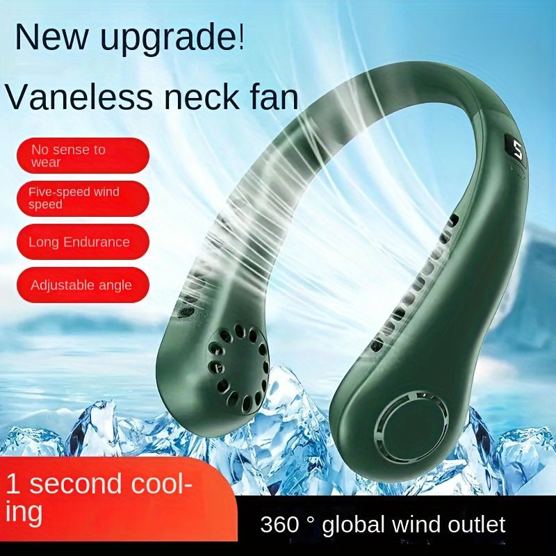 White Neck Fan with 360° Rotation, 5 - Speed & Long Battery Life - Emirati Elegance